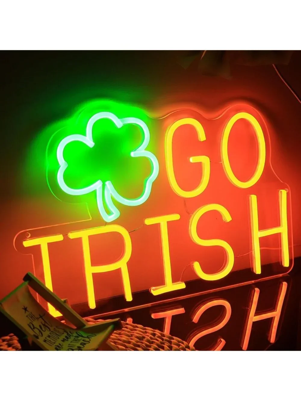Neon Shamrock Sign - Green & Orange IRISH Wall Light Decor for St. Patrick's Day